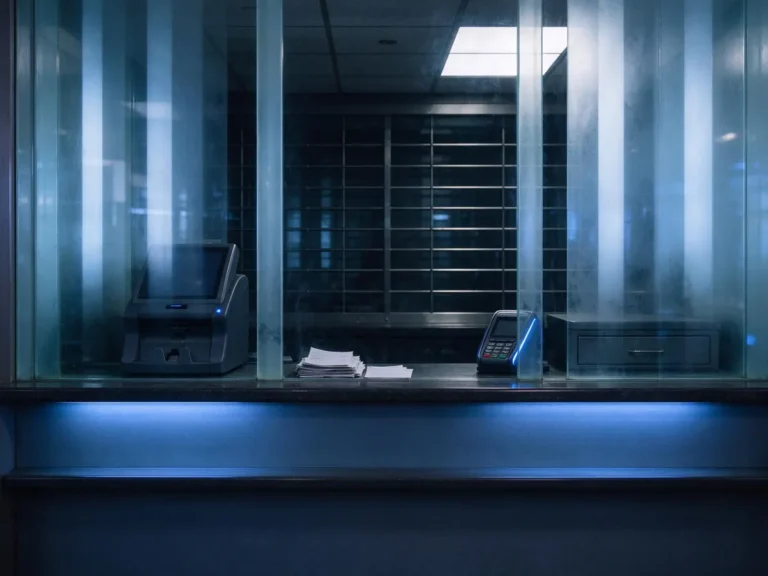 Casino cash cage counter representing transaction monitoring and anti-money laundering compliance