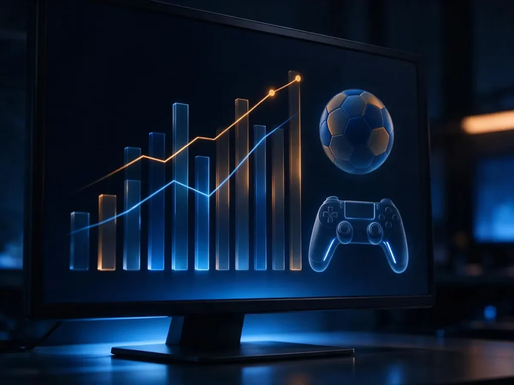 Sportsbook platform analytics dashboard showing rising betting volume and active player charts