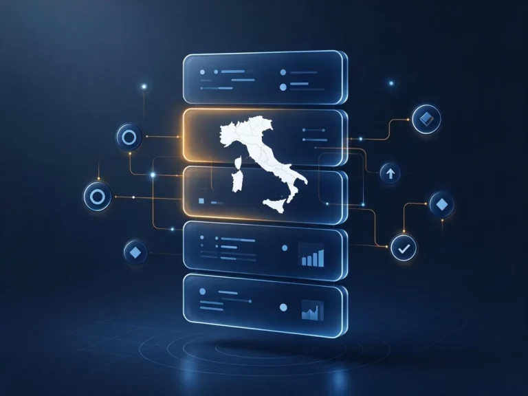 Illustration of a modular sportsbook technology stack connecting to operators in the Italian regulated market