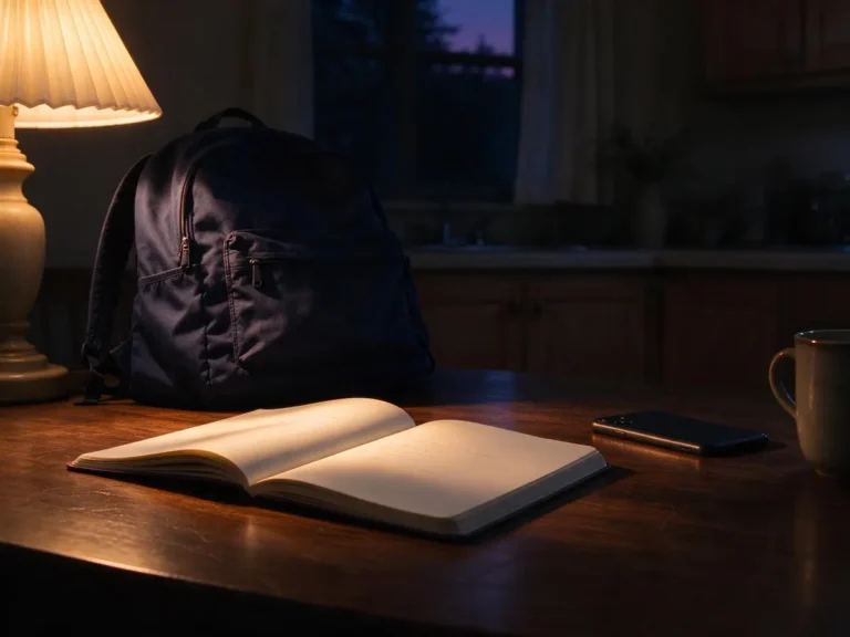 A smartphone face down beside a school backpack on a kitchen table, illustrating underage gambling access at home
